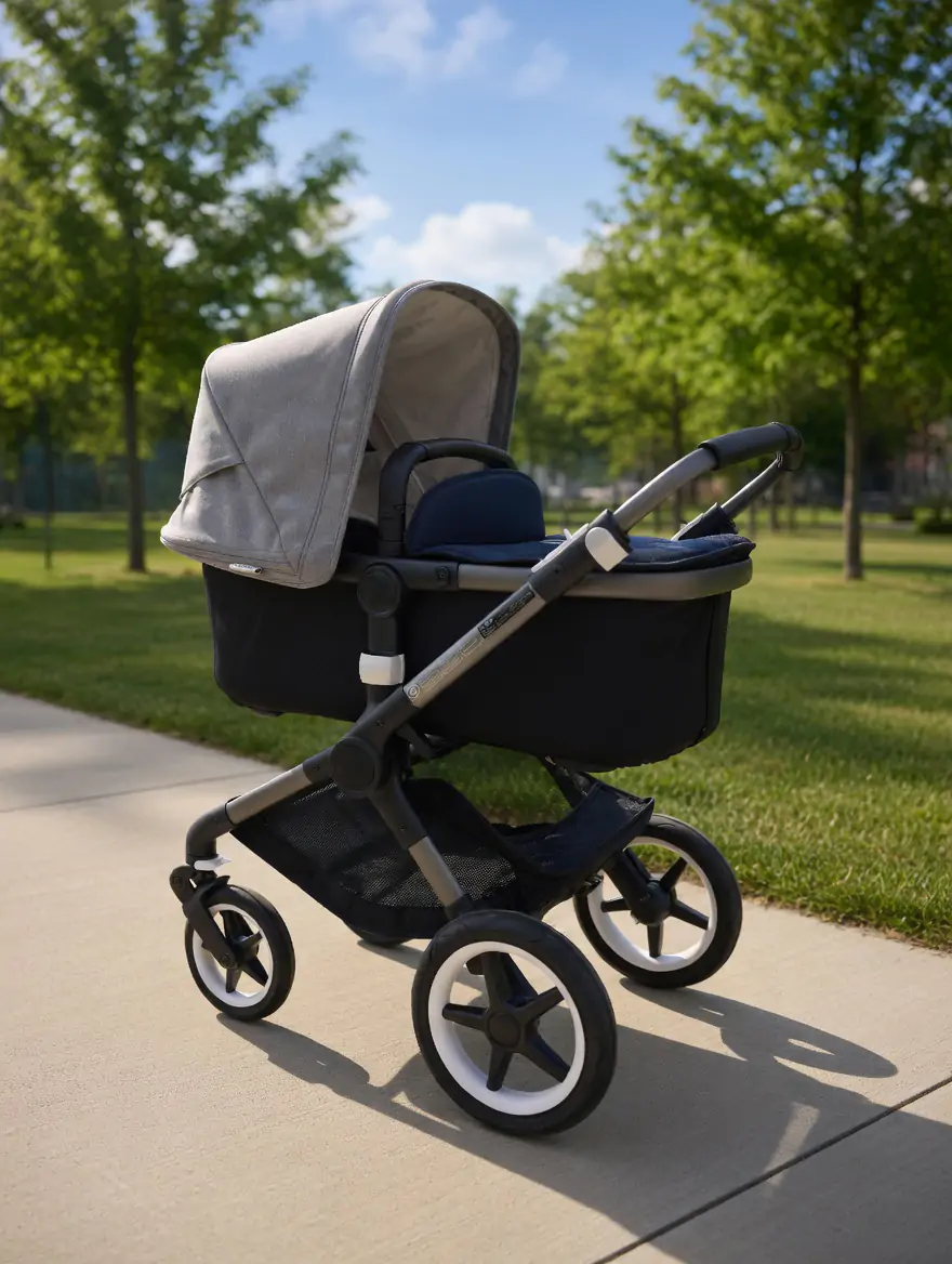 בוגבו פוקס 3 עם עריסה בצבע שחור וגגון בצבע אפור מינרל